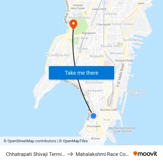 Chhatrapati Shivaji Terminus to Mahalakshmi Race Course map