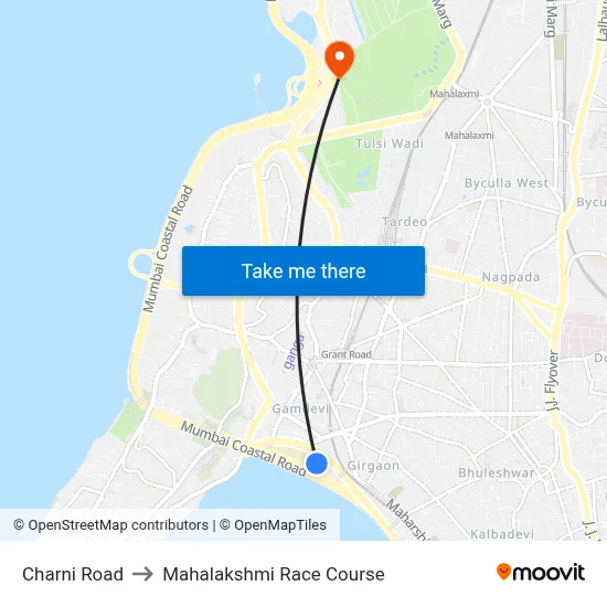 Charni Road to Mahalakshmi Race Course map
