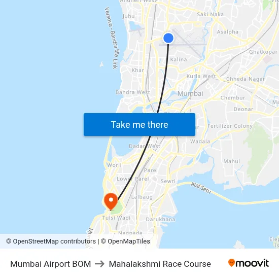 Mumbai Airport BOM to Mahalakshmi Race Course map