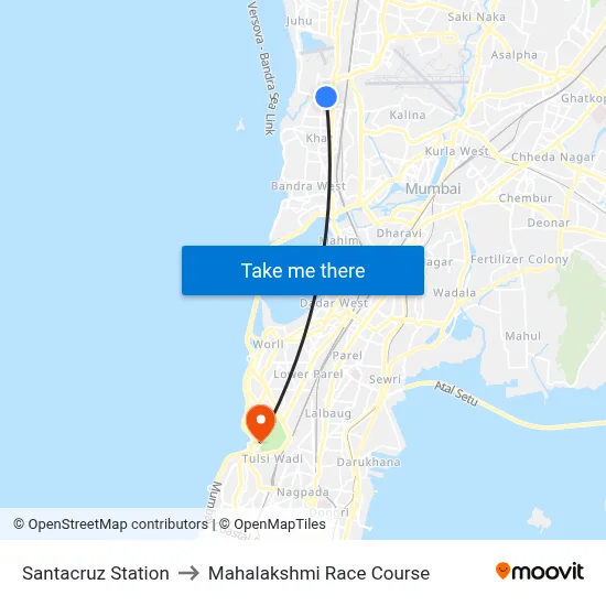 Santacruz Station to Mahalakshmi Race Course map