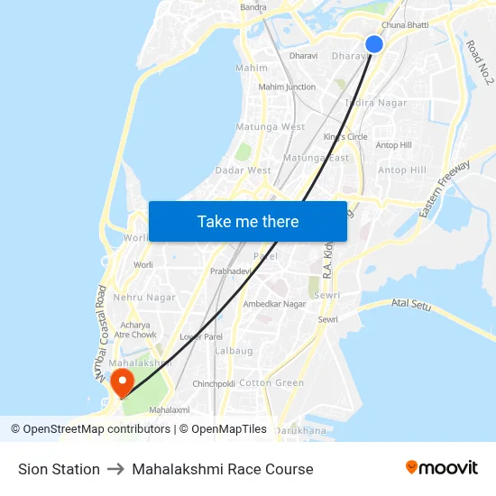 Sion Station to Mahalakshmi Race Course map