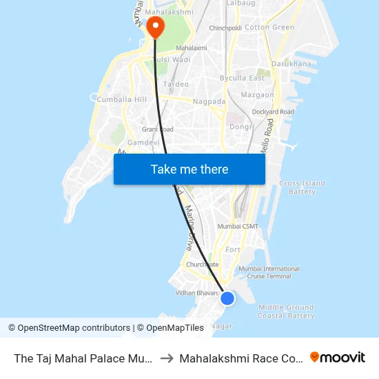 The Taj Mahal Palace Mumbai to Mahalakshmi Race Course map