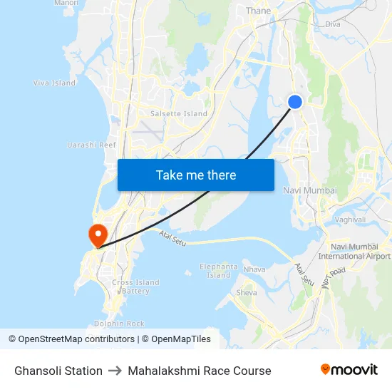 घणसोली स्टेशन to महालक्ष्मी रेस कोर्स map