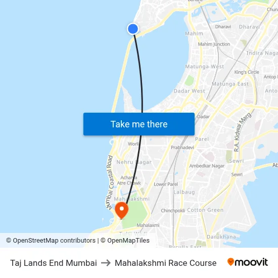 ताज लैंड्स एंड मुंबई to महालक्ष्मी रेस कोर्स map