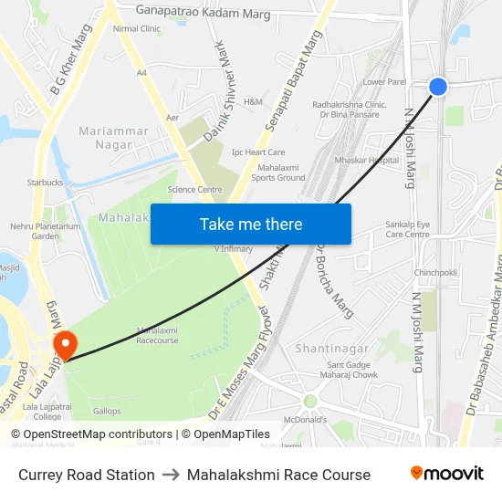 Currey Road Station to Mahalakshmi Race Course map