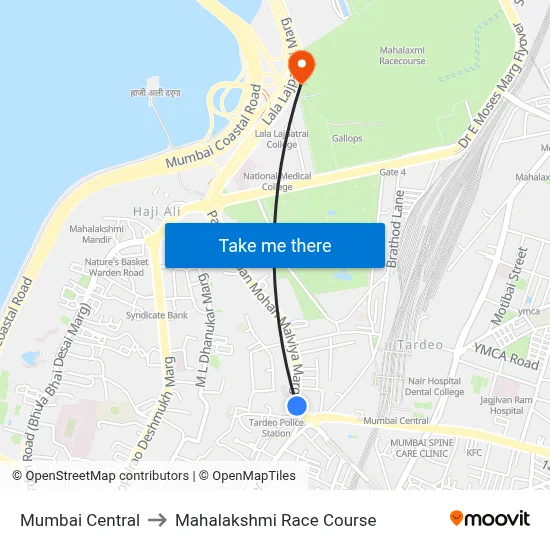Mumbai Central to Mahalakshmi Race Course map