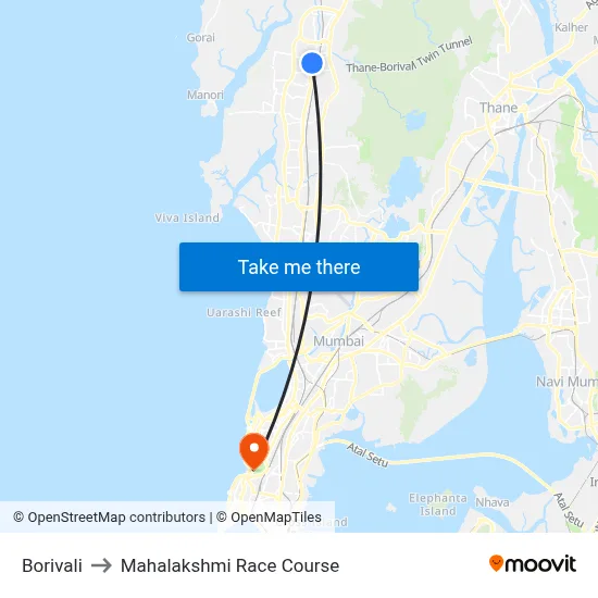 Borivali to Mahalakshmi Race Course map