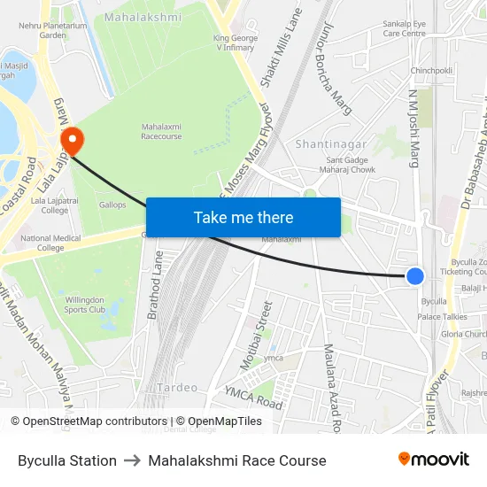 Byculla Station to Mahalakshmi Race Course map