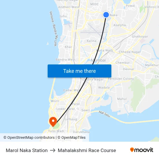Marol Naka Station to Mahalakshmi Race Course map