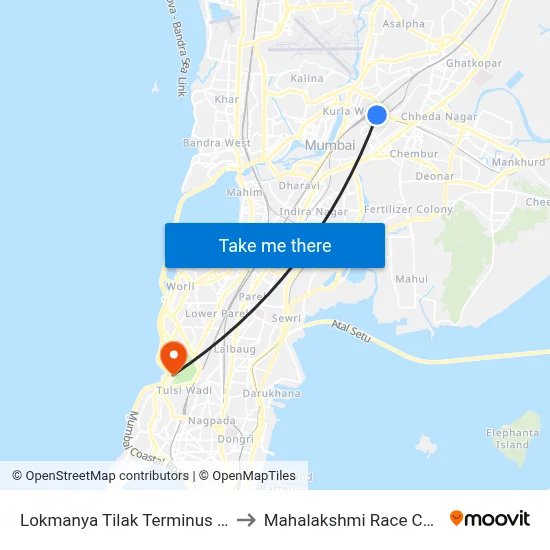 Lokmanya Tilak Terminus Road to Mahalakshmi Race Course map