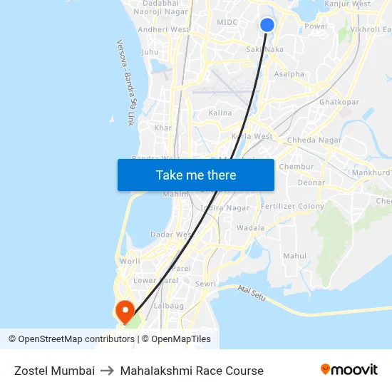 Zostel Mumbai to Mahalakshmi Race Course map