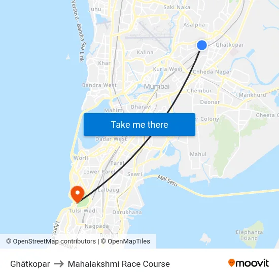 Ghātkopar to Mahalakshmi Race Course map