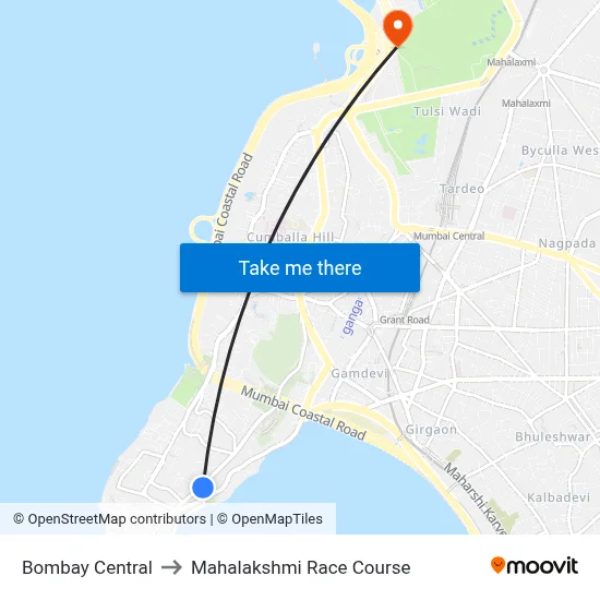 Bombay Central to Mahalakshmi Race Course map