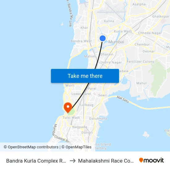 Bandra Kurla Complex Road to Mahalakshmi Race Course map