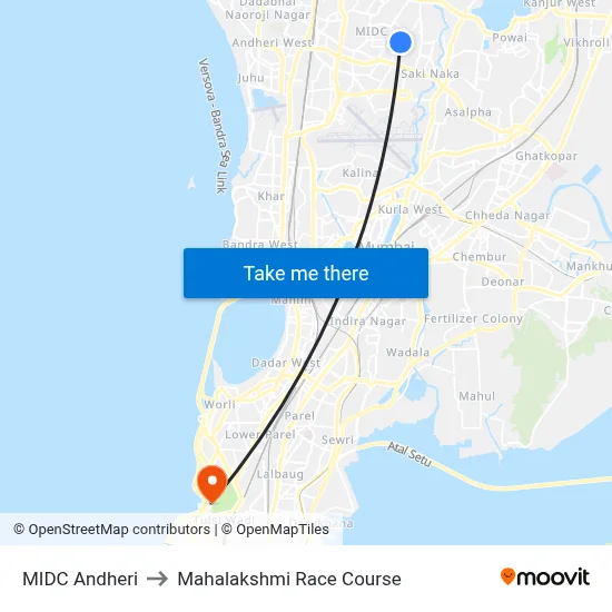 MIDC Andheri to Mahalakshmi Race Course map