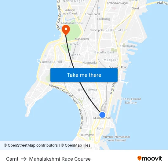Csmt to Mahalakshmi Race Course map
