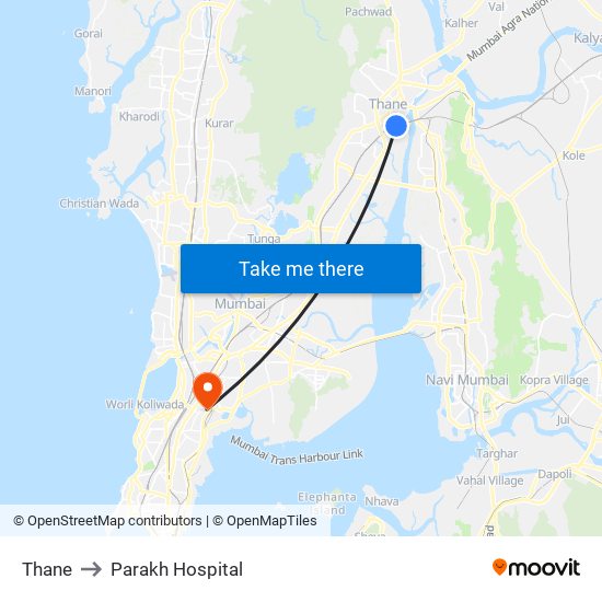 Thane to Parakh Hospital map