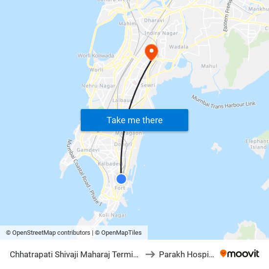 Chhatrapati Shivaji Maharaj Terminus to Parakh Hospital map