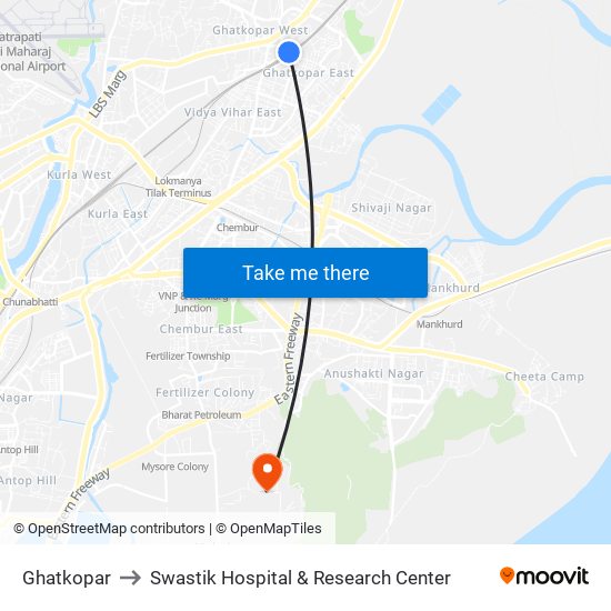 Ghatkopar to Swastik Hospital & Research Center map