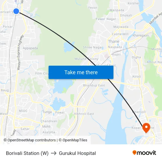 Borivali Station (W) to Gurukul Hospital map