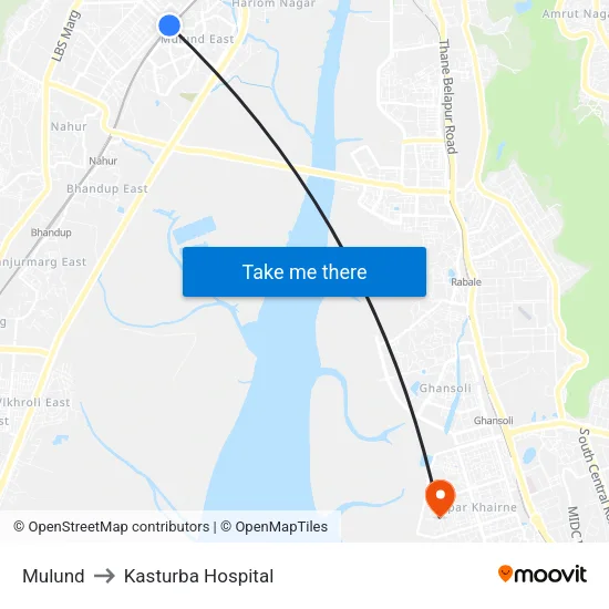 Mulund to Kasturba Hospital map