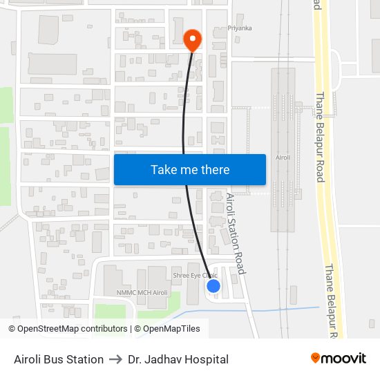 Airoli Bus Station to Dr. Jadhav Hospital map