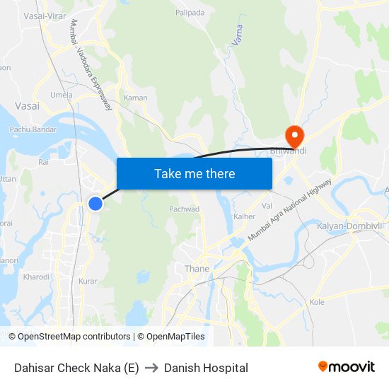 Dahisar Check Naka (E) to Danish Hospital map