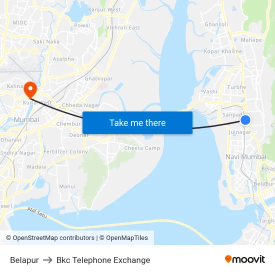 Belapur to Bkc Telephone Exchange map