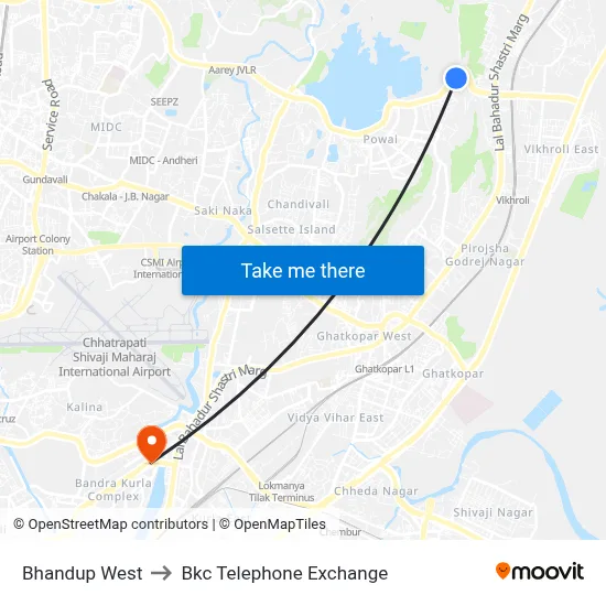 Bhandup West to Bkc Telephone Exchange map