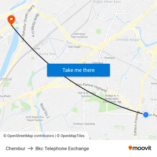 Chembur to Bkc Telephone Exchange map
