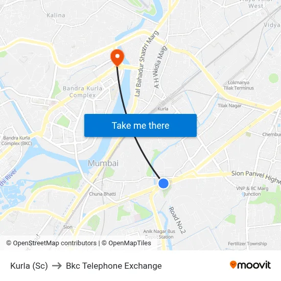 Kurla (Sc) to Bkc Telephone Exchange map