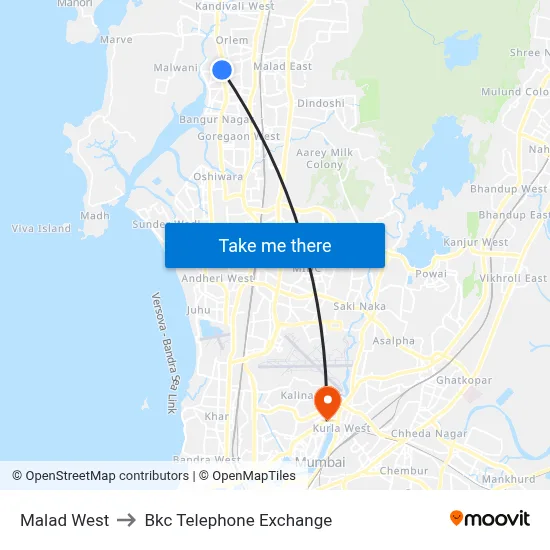 Malad West to Bkc Telephone Exchange map