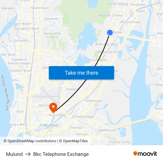Mulund to Bkc Telephone Exchange map