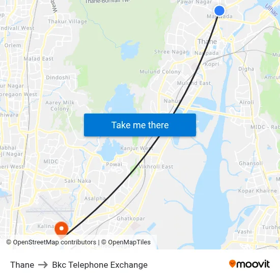 Thane to Bkc Telephone Exchange map