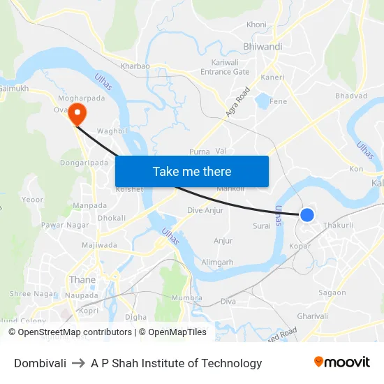 Dombivali to A P Shah Institute of Technology map