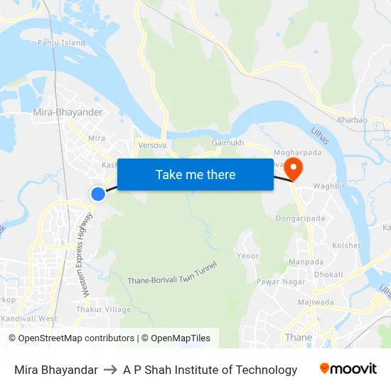 Mira Bhayandar to A P Shah Institute of Technology map