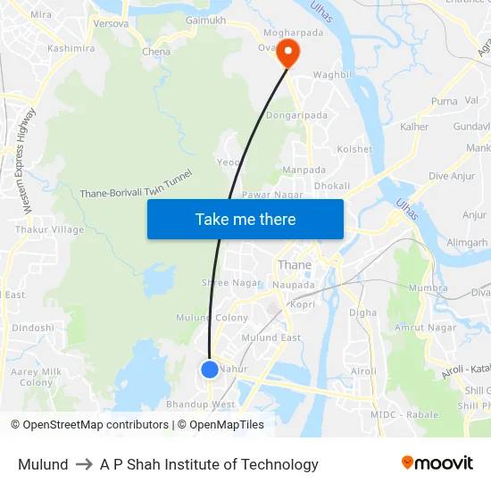 Mulund to A P Shah Institute of Technology map