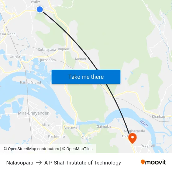 Nalasopara to A P Shah Institute of Technology map