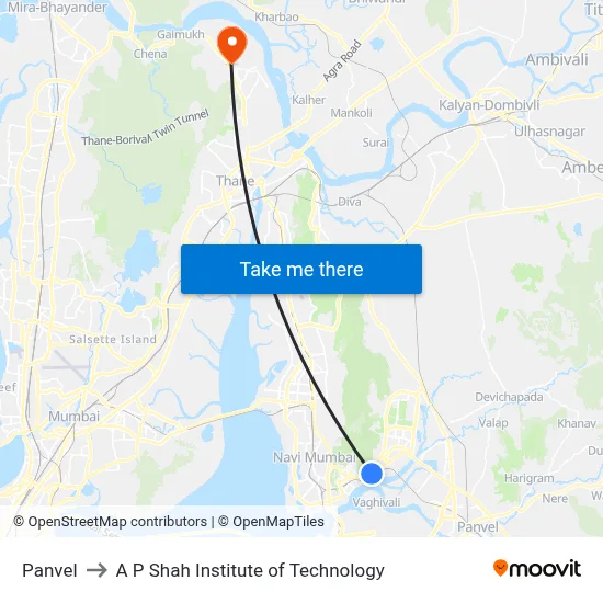 Panvel to A P Shah Institute of Technology map