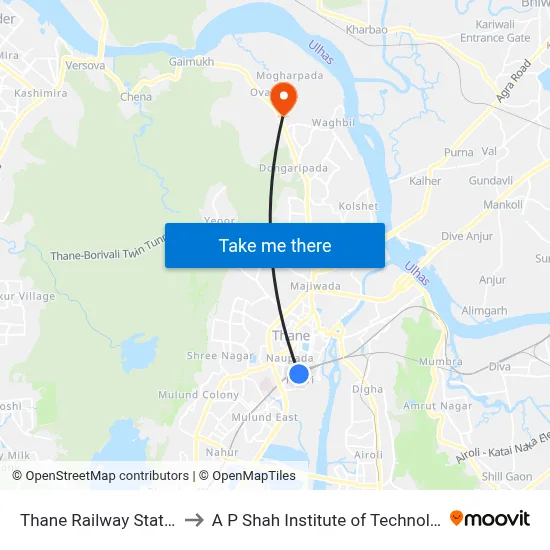 Thane Railway Station to A P Shah Institute of Technology map
