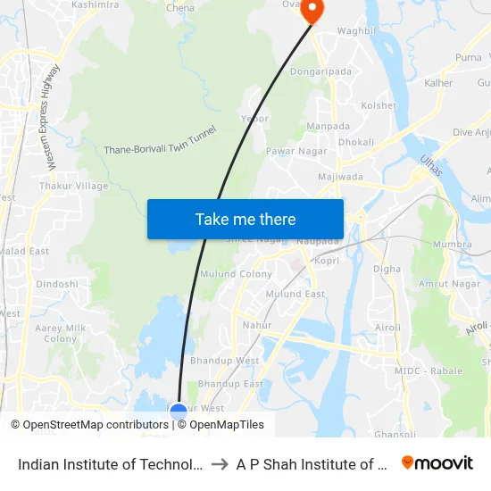 Indian Institute of Technology Bombay to A P Shah Institute of Technology map