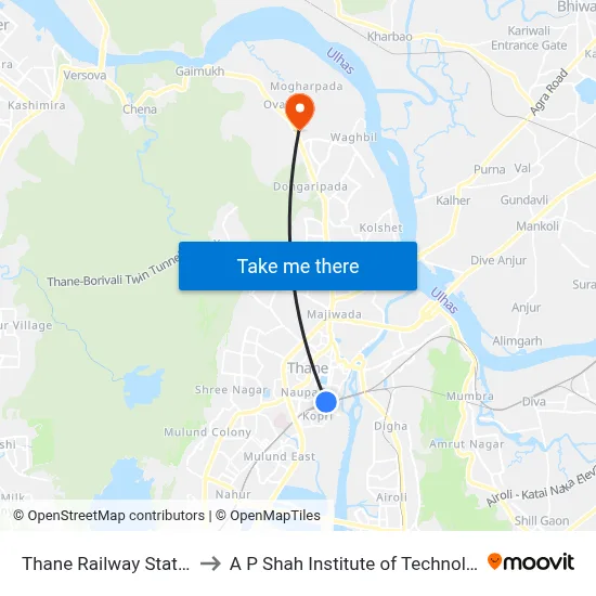 Thane Railway Station to A P Shah Institute of Technology map