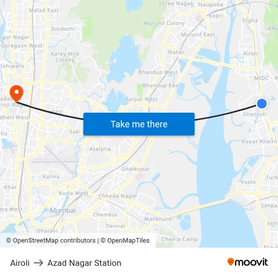 Airoli to Azad Nagar Station map