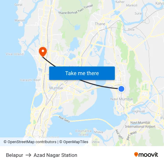 Belapur to Azad Nagar Station map