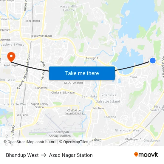 Bhandup West to Azad Nagar Station map