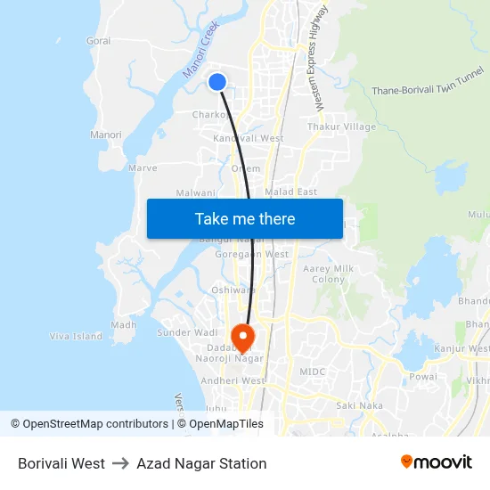 Borivali West to Azad Nagar Station map