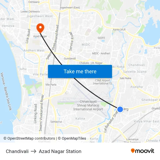 Chandivali to Azad Nagar Station map