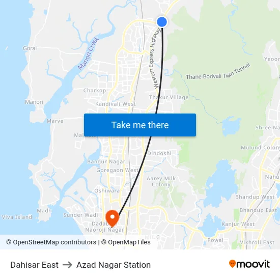 Dahisar East to Azad Nagar Station map