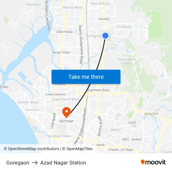 Goregaon to Azad Nagar Station map