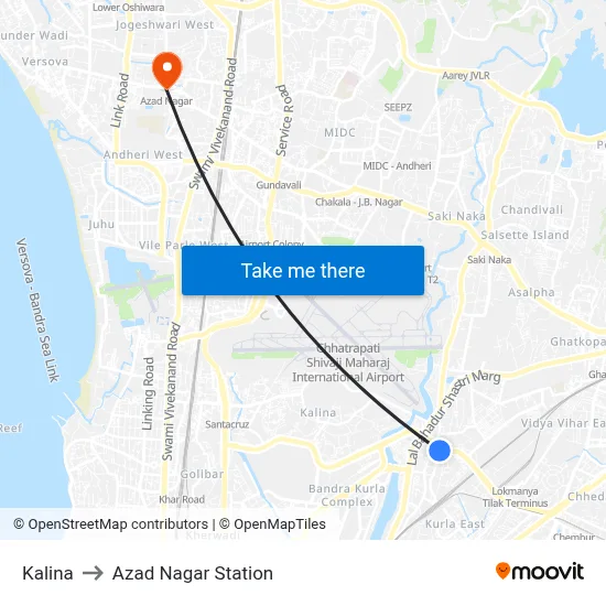 Kalina to Azad Nagar Station map